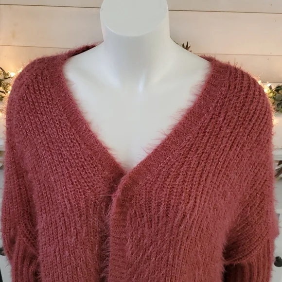 QED London Long Open Front Cardigan in Rust-Orange Color. Large. - Picture 14 of 16